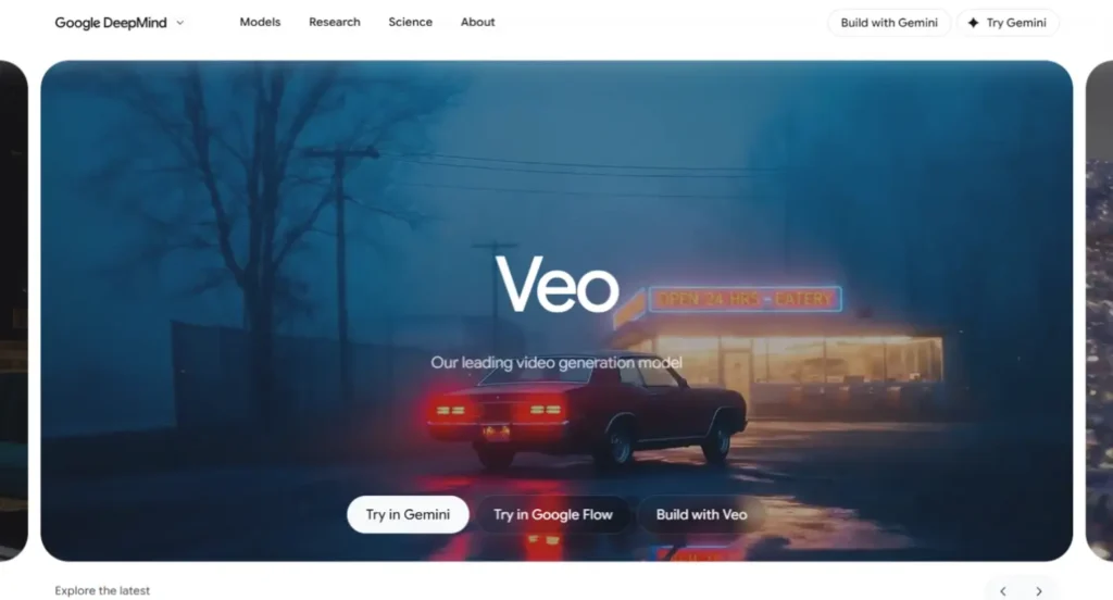Google Veo 3.1 AI video generator interface for creating realistic Instagram Reels and cinematic AI videos