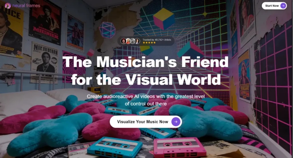 Neural Frames AI video generator interface for creating AI music videos and artistic Instagram Reels
