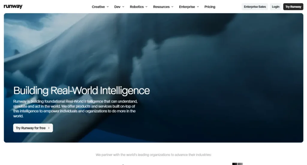 Runway AI video generator interface for creating Instagram Reels, cinematic AI videos, and short-form content
