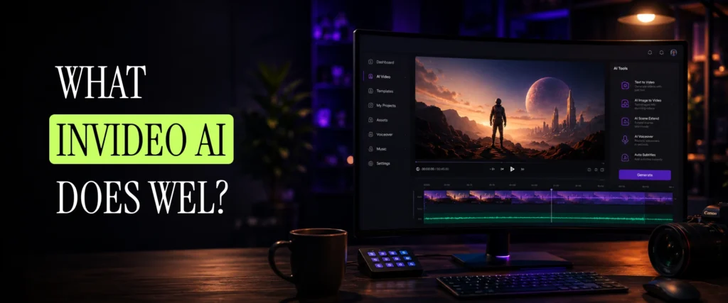 InVideo AI strengths including AI video generation, templates, voiceovers, editing tools, and automation in this InVideo AI Review 2026