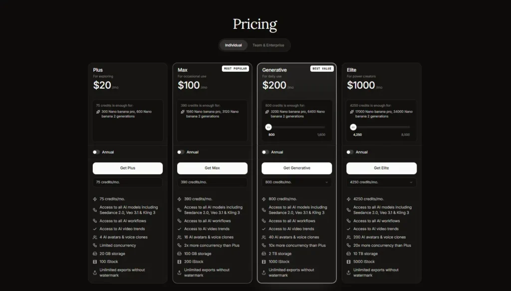 invideo pricing plans