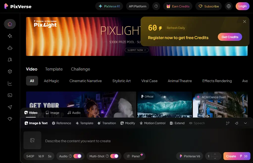 PixVerse V6 image to video generator free tier interface